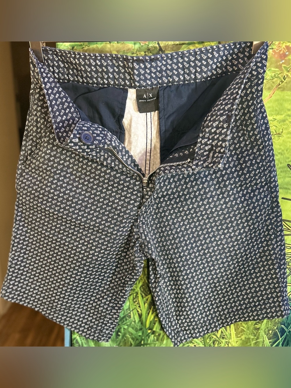 A/X Armani Exchange Navy Blue Pattern Khaki Shorts w Pockets & Logo's